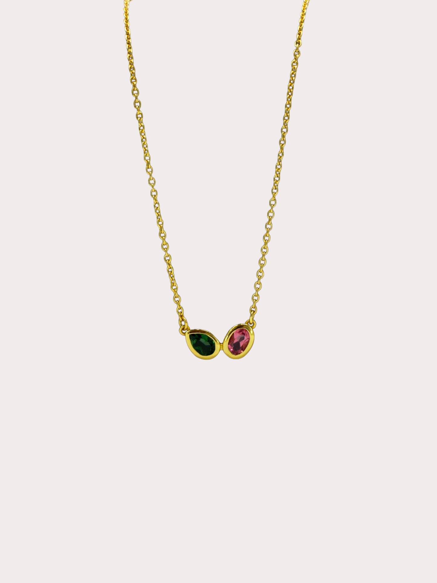 Sterling Silver Gold Plated Tourmaline Two Stone Necklace