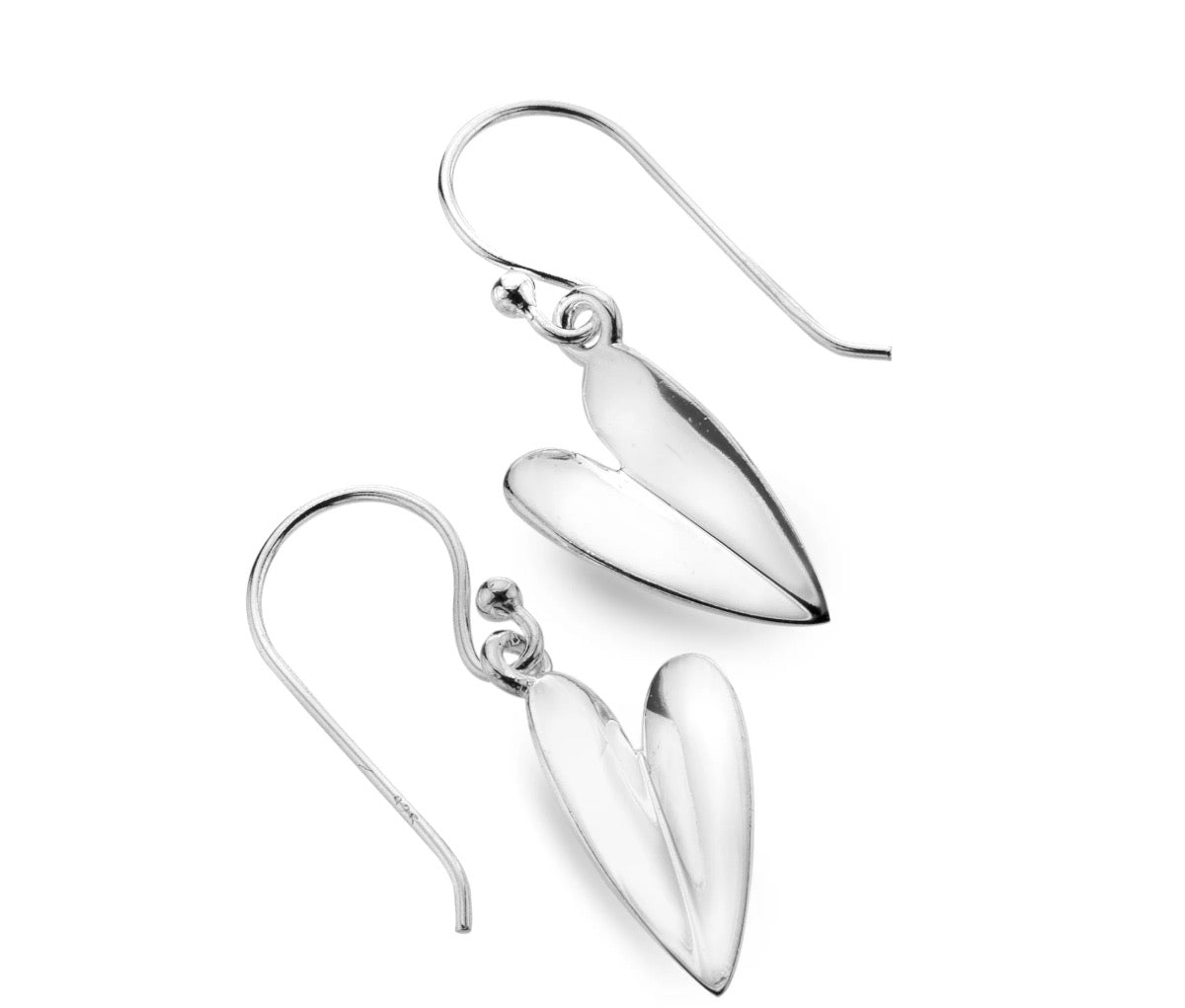 Origins Folded Heart Silver Drop Earrings