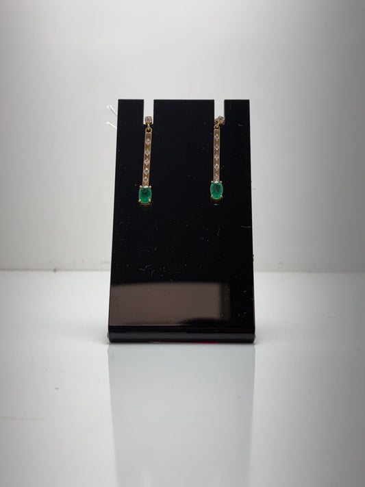 18ct Emerald 1.44ct Diamond 0.20ct Drop Earrings