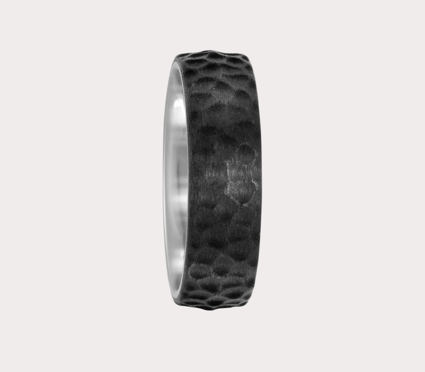 Titanium and Carbon Hammered Ring