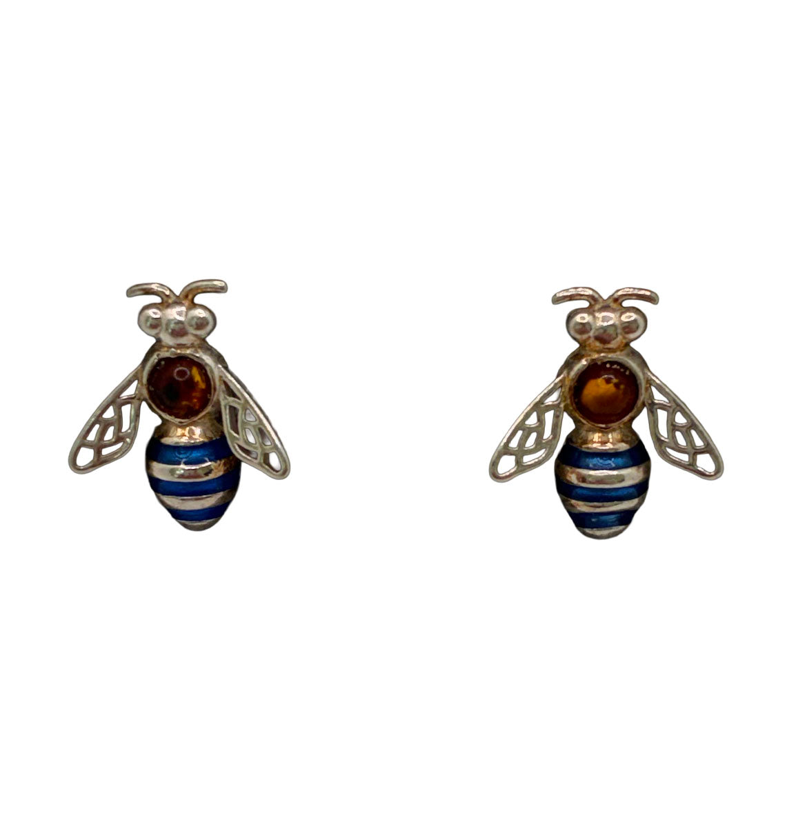 Sterling Silver Amber Bee Drop Earrings