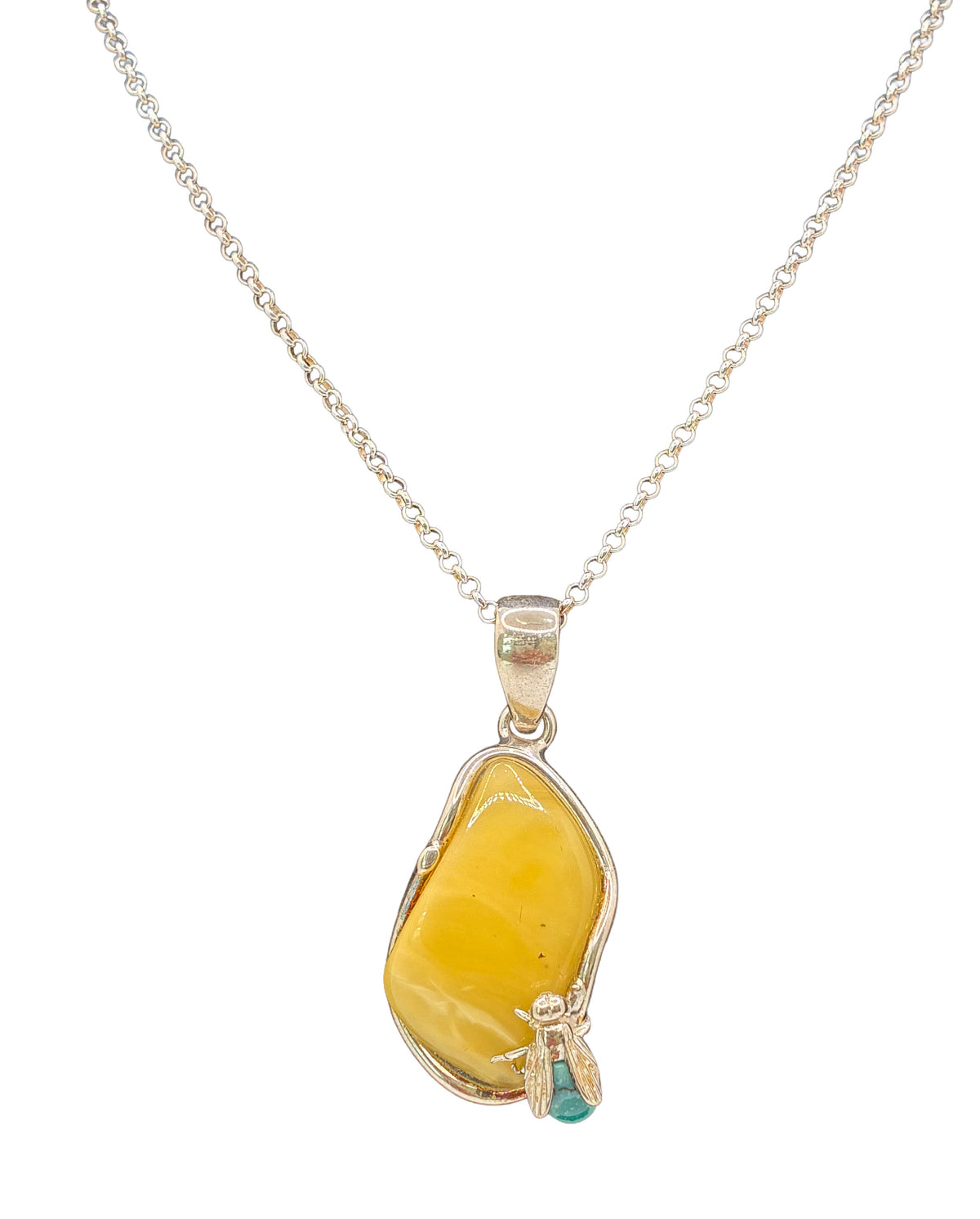 Sterling Silver Large Butterscotch Bee Pendant