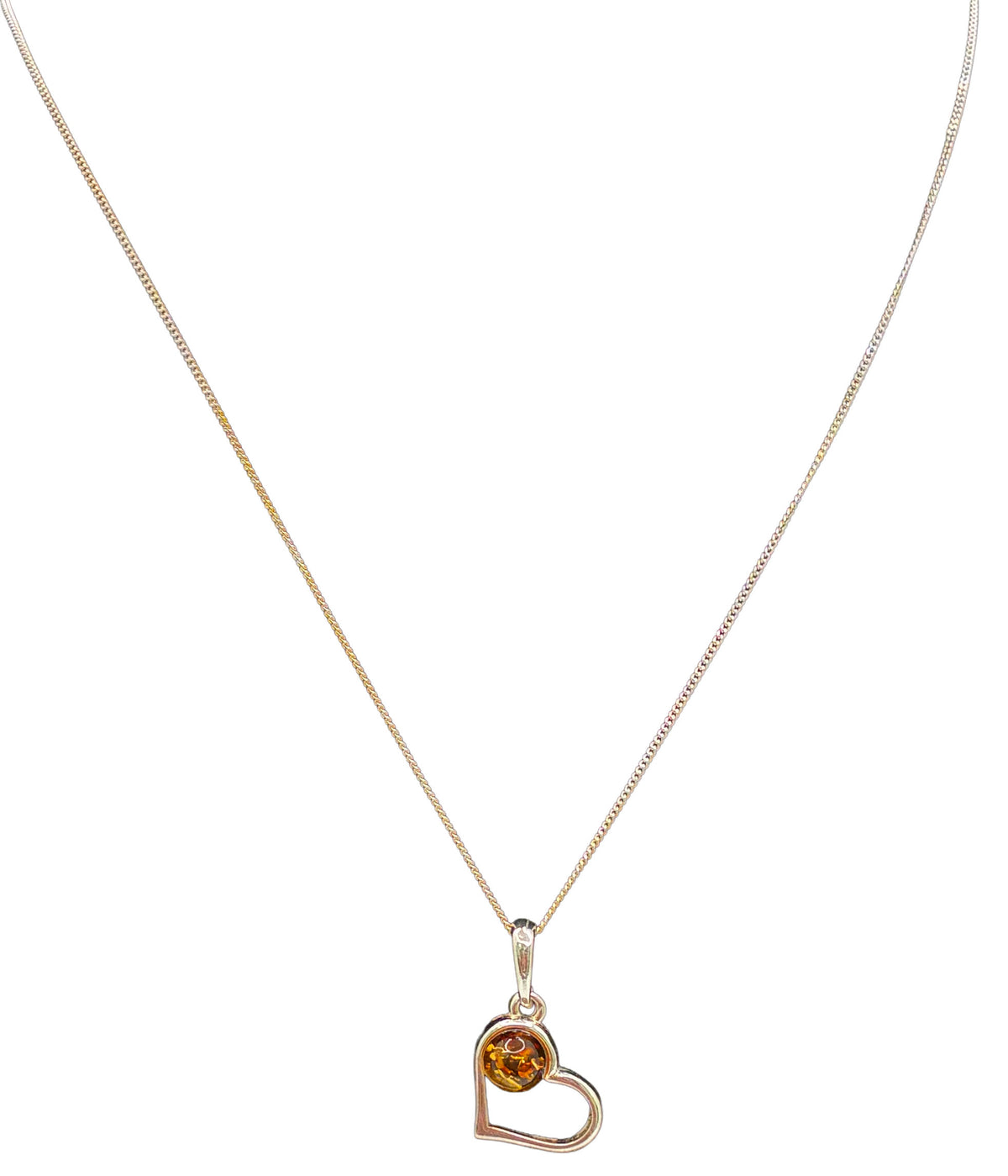 Sterling Silver Amber Heart Pendant