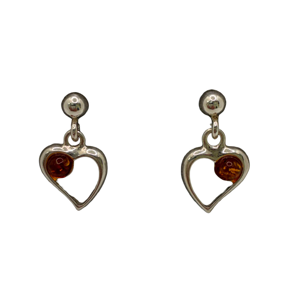Sterling Silver Amber Heart Earrings
