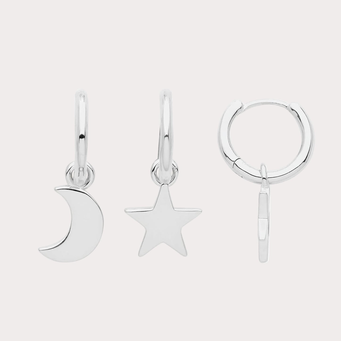 Sterling Silver Moon and Star Hoops