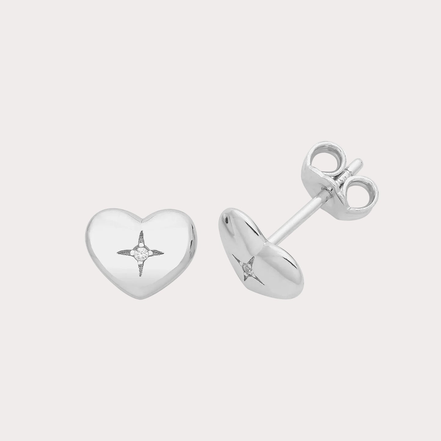 Sterling Silver Heart Small CZ Stud Earrings