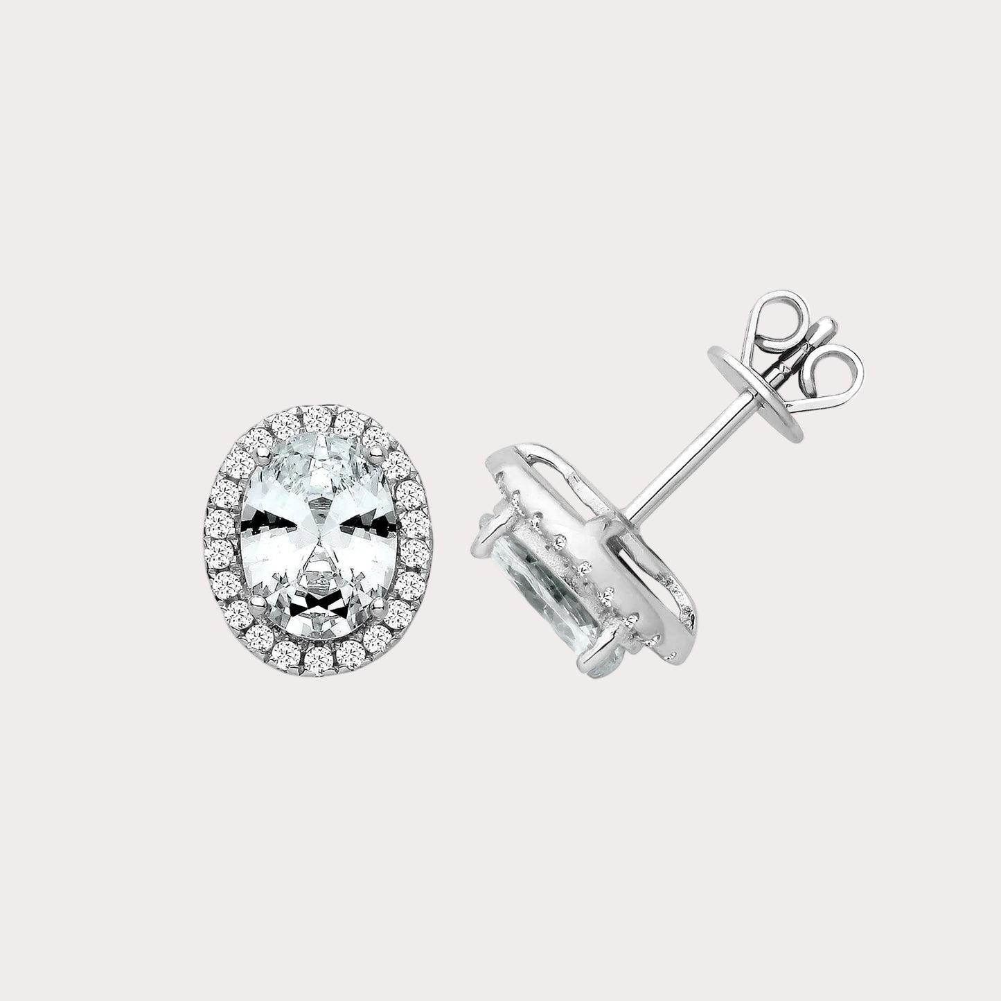 Sterling Silver Oval CZ Halo Studs