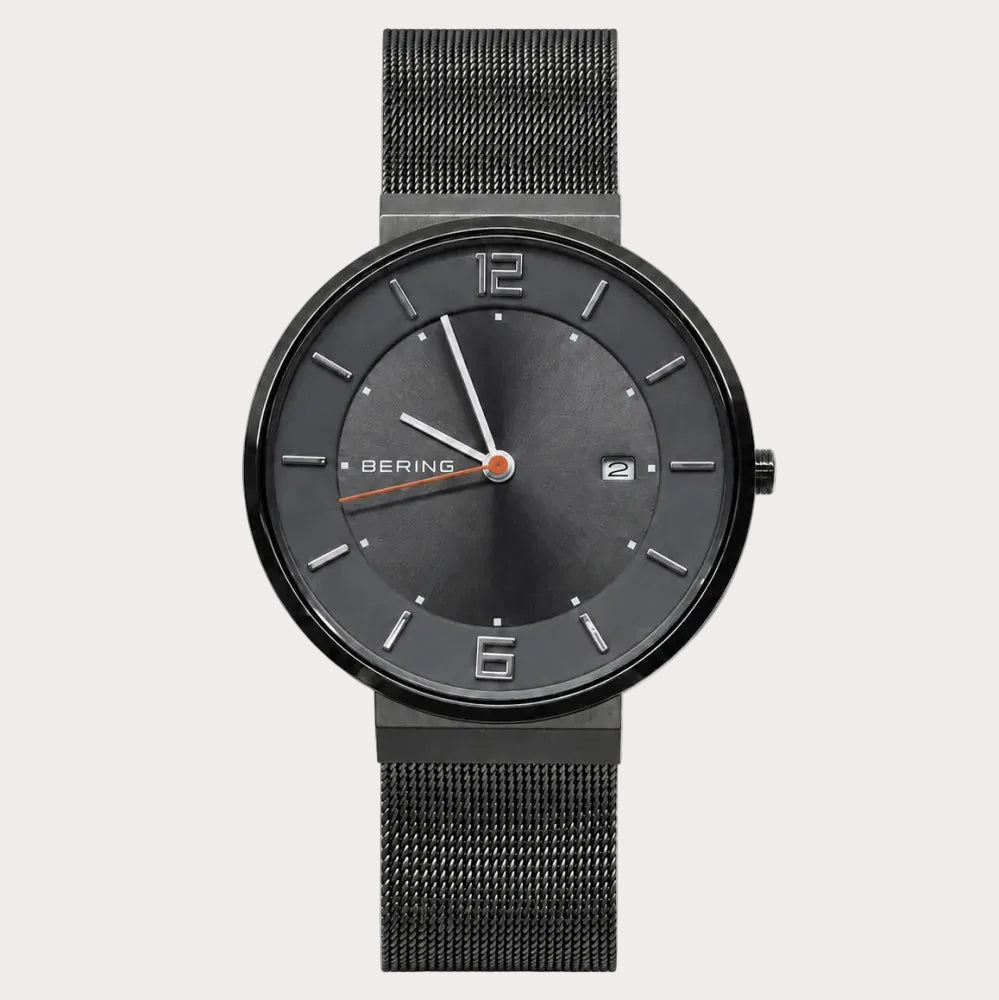 BERING Men's Gunmetal and Orange Hand Watch