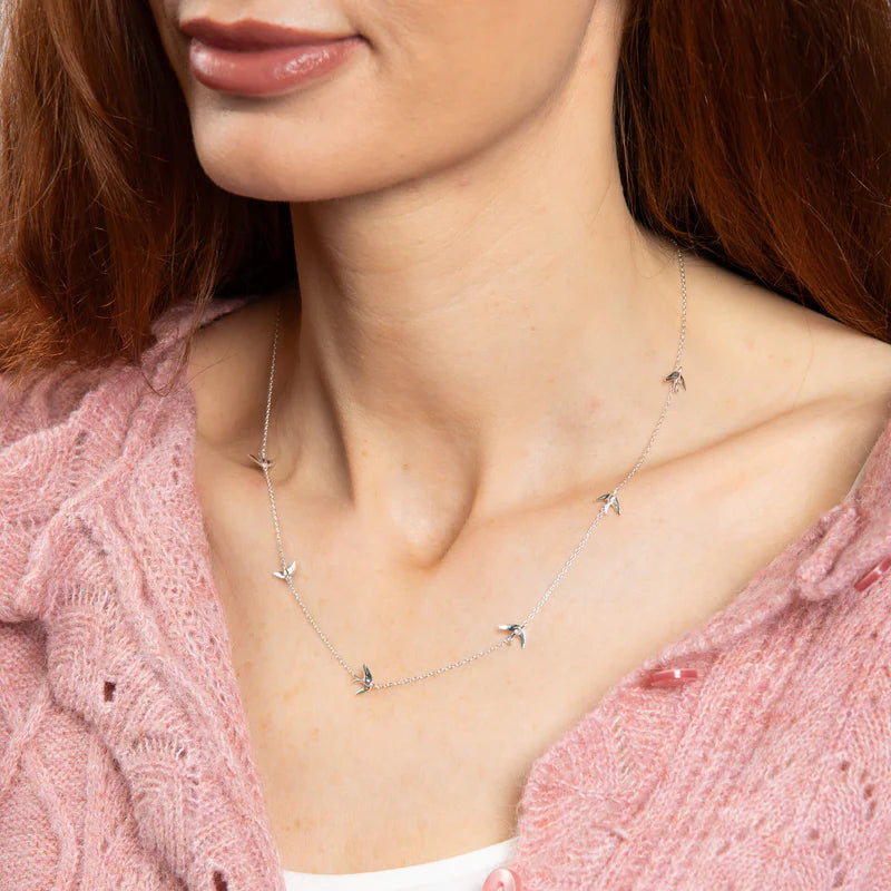 Laura Ashley Blue Birds Mini Swallow Station Necklace