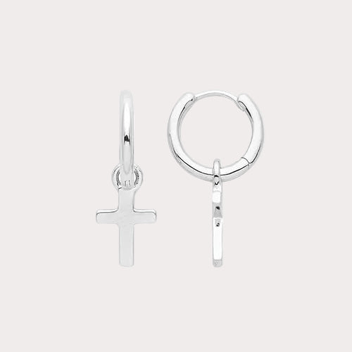Sterling Silver Cross Hoop Earrings