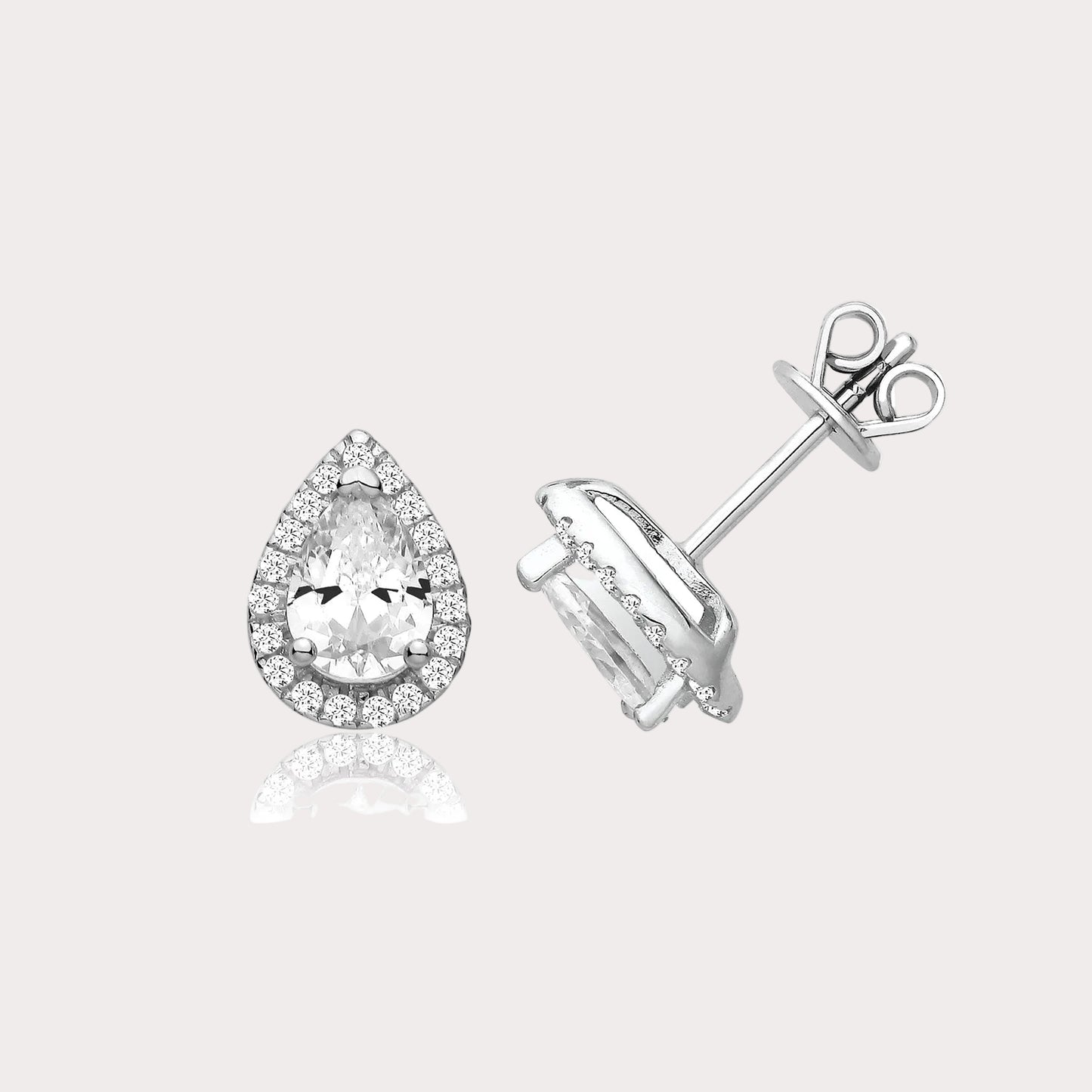 Sterling Silver Pear Halo CZ Studs