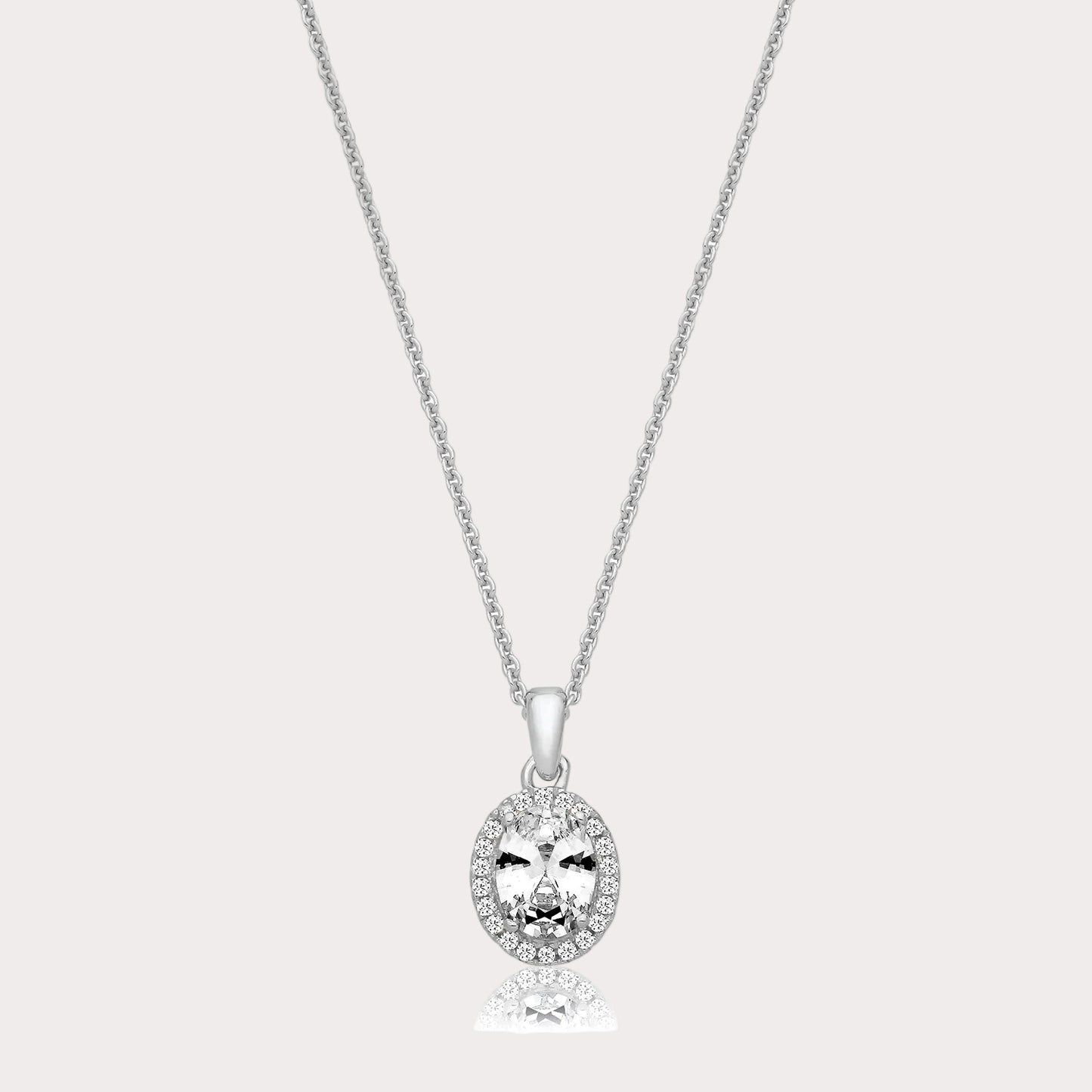 Sterling Silver Oval Halo CZ Pendant
