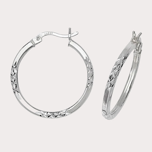 Sterling Silver 24mm Diamond Cut Hoops
