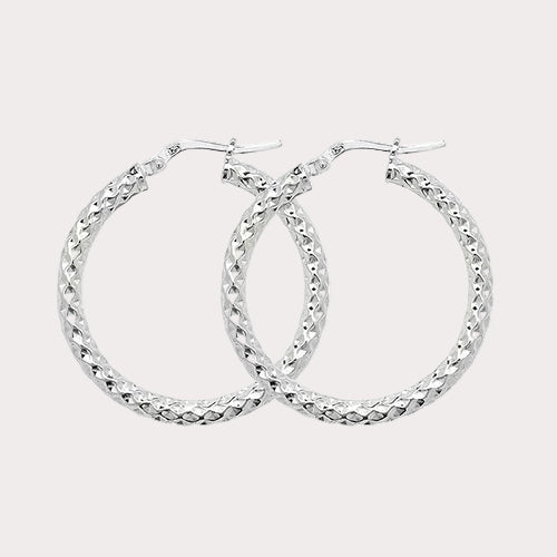 Sterling Silver 25mm Hammered Hoops