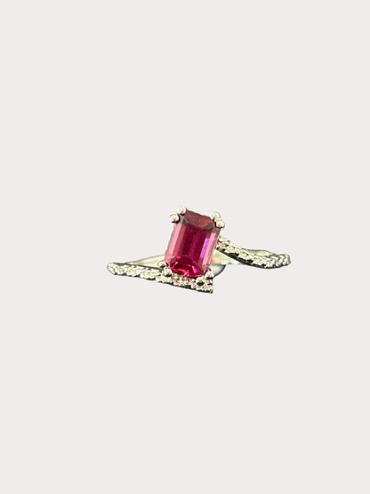 Sterling Silver Emerald Cut Gemstone Bypass Style Ring