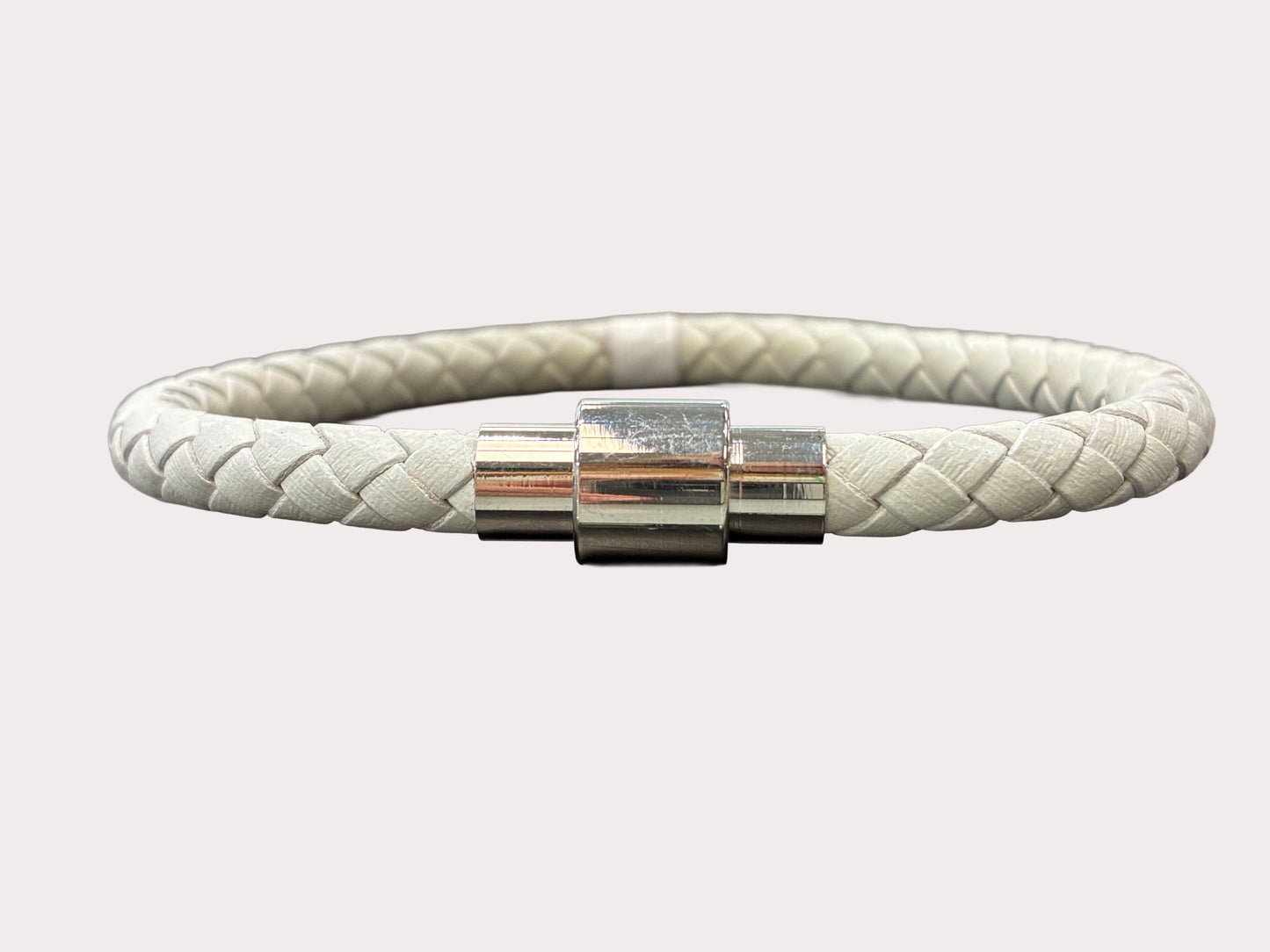 Stainless Steel White Leather Bracelet