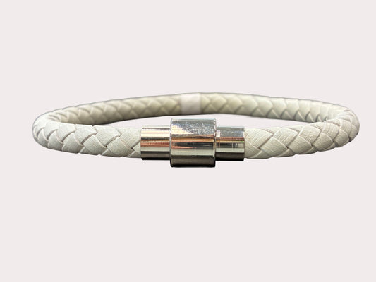 Stainless Steel White Leather Bracelet