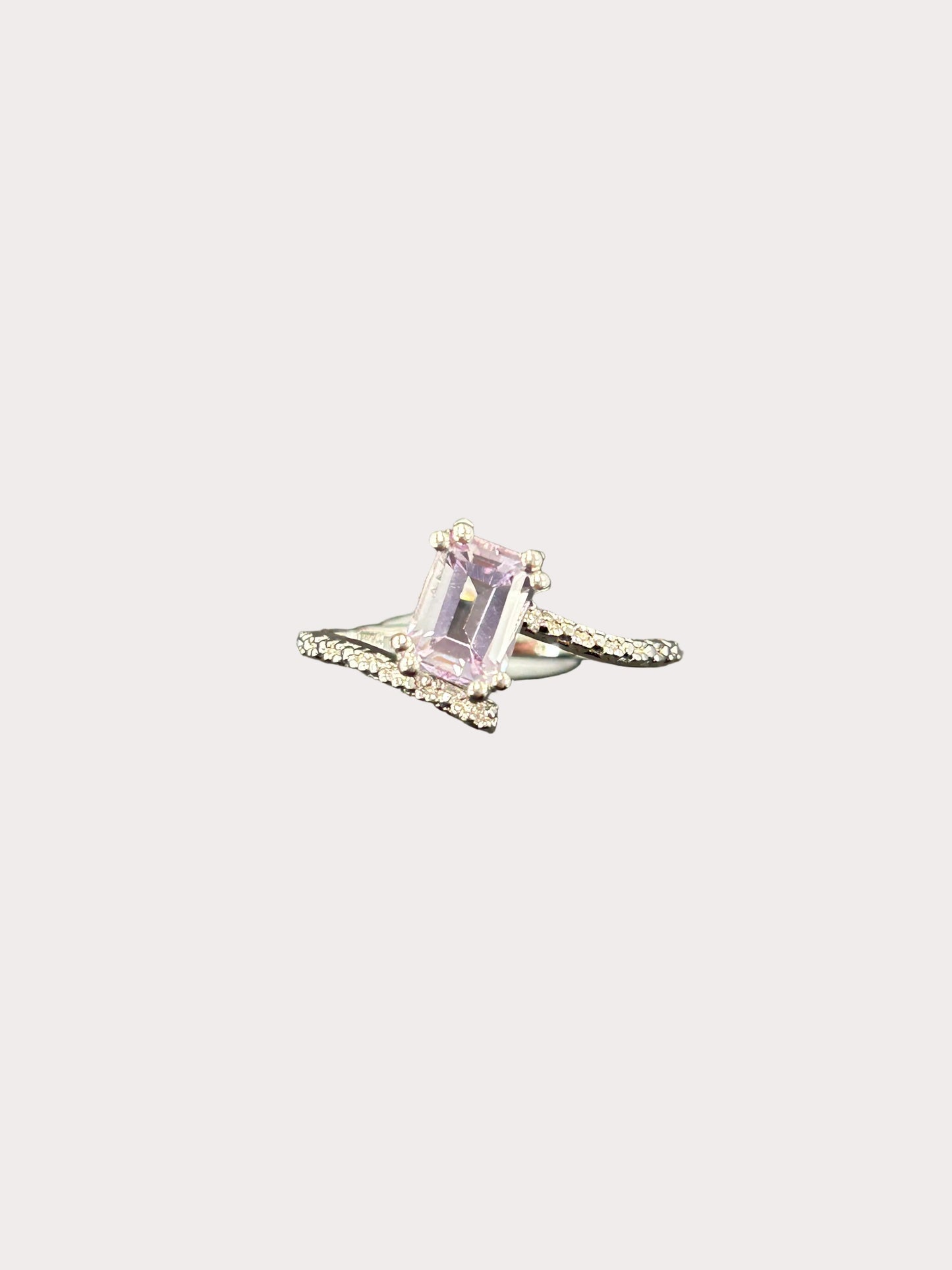 Sterling Silver Emerald Cut Gemstone Bypass Style Ring