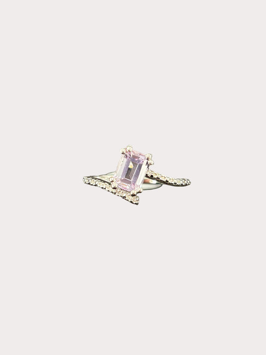 Sterling Silver Emerald Cut Gemstone Bypass Style Ring