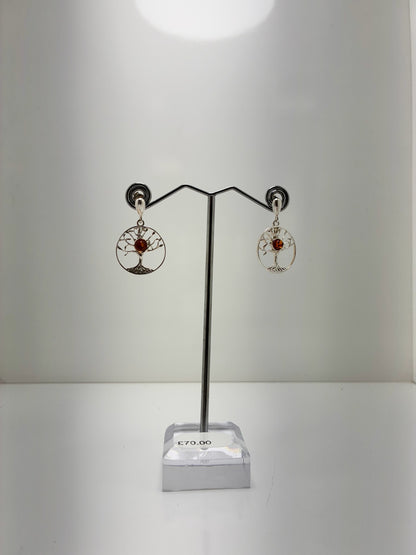 Sterling Silver Tree Of Life Amber Earrings
