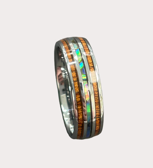 Tungsten Blue Shell Inlay & Wood Ring