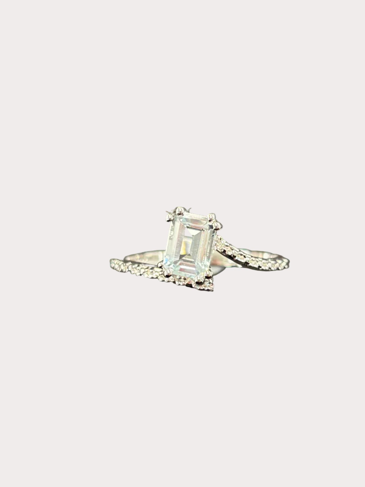 Sterling Silver Emerald Cut Gemstone Bypass Style Ring