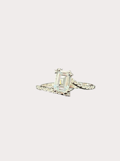 Sterling Silver Emerald Cut Gemstone Bypass Style Ring