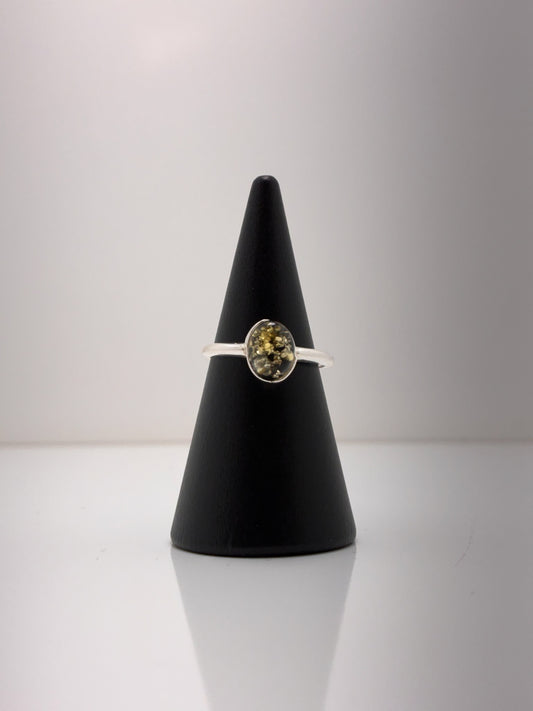 Sterling Silver Green Oval Amber Ring