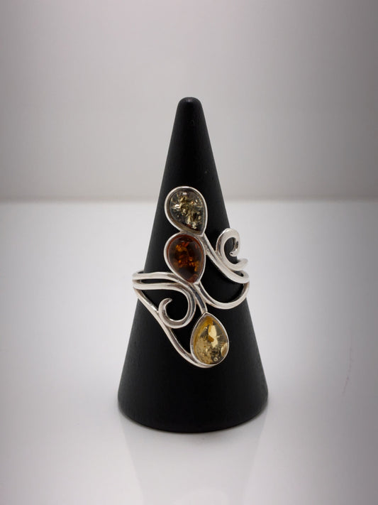 Sterling Silver Swirl Amber Ring