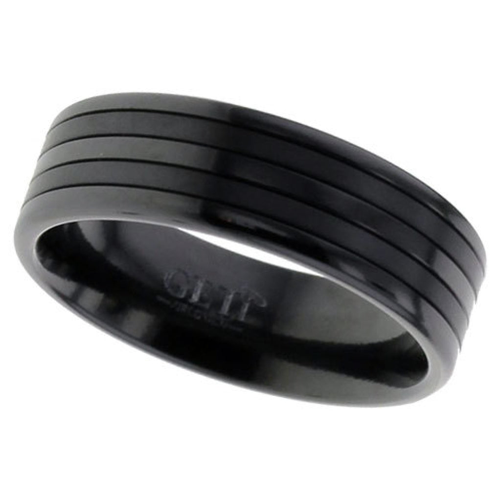 Flat Profile, Black Zirconium 5 Band Satin and Polished Finish