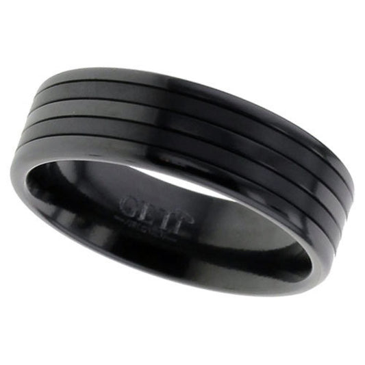 Flat Profile, Black Zirconium 5 Band Satin and Polished Finish