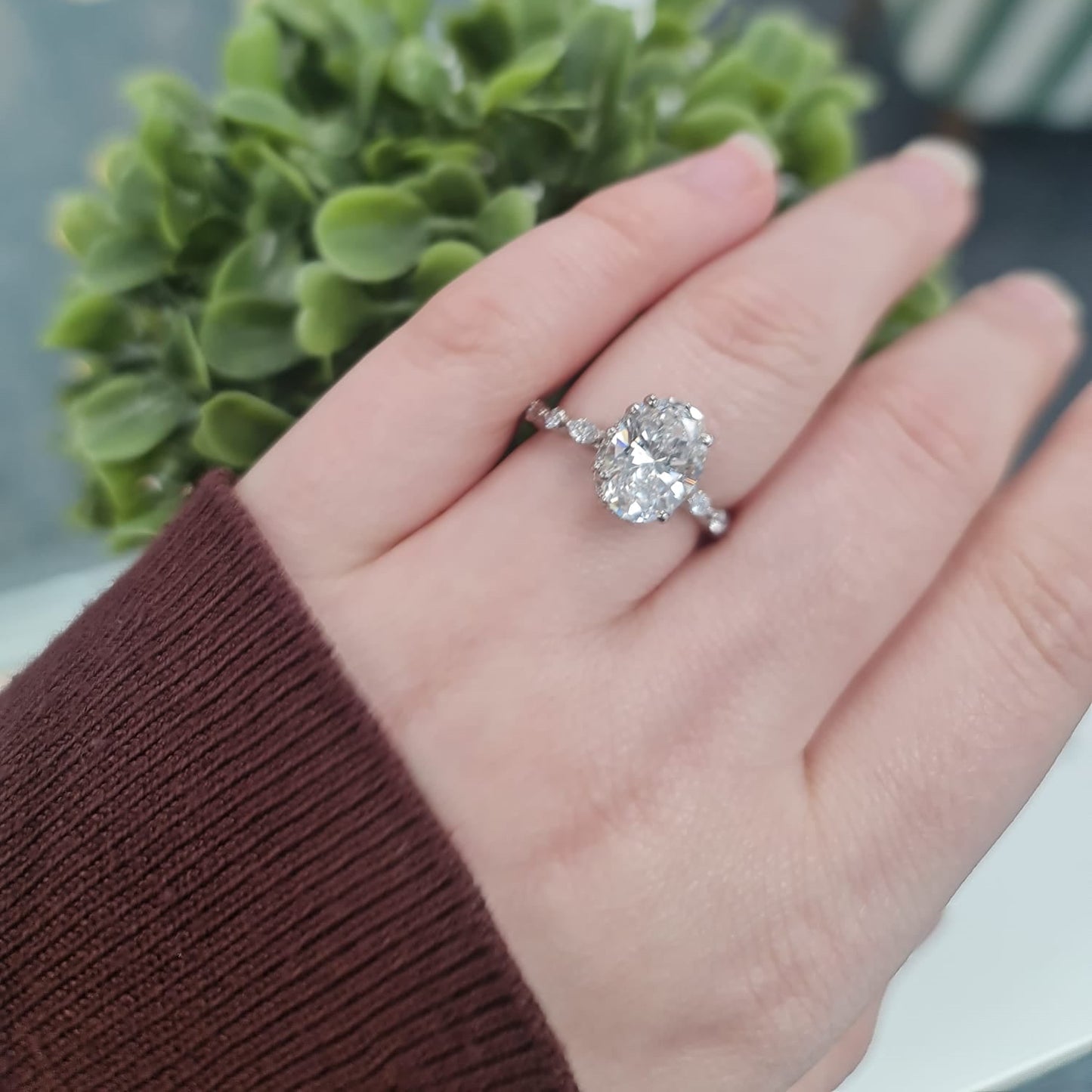 Platinum Lab Oval, Hidden Halo with Round & Marquise Shoulders 3.41ct Total