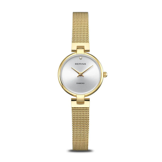 Bering Time Ladies 24mm Gold Tone Diamond Stainless Steel Watch