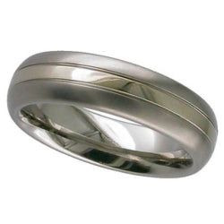 Dome profile Titanium ring with a 1.5mm precious Rose metal inlay, grooved either side.