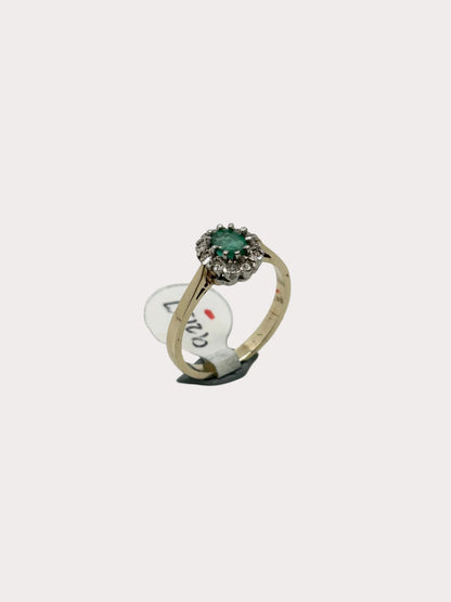 9ct Gold Emerald and Diamond Halo Ring