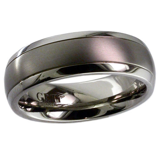 Dome Titanium ring with 2 fine grooves - satin brush finish.