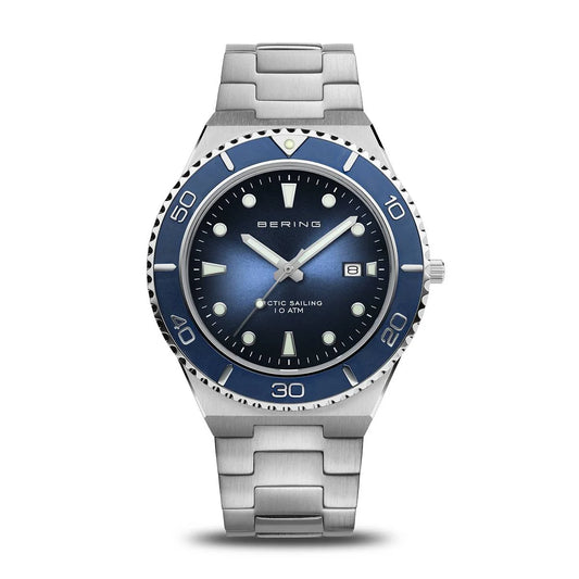 Bering Time Mens Silver and Blue Watch