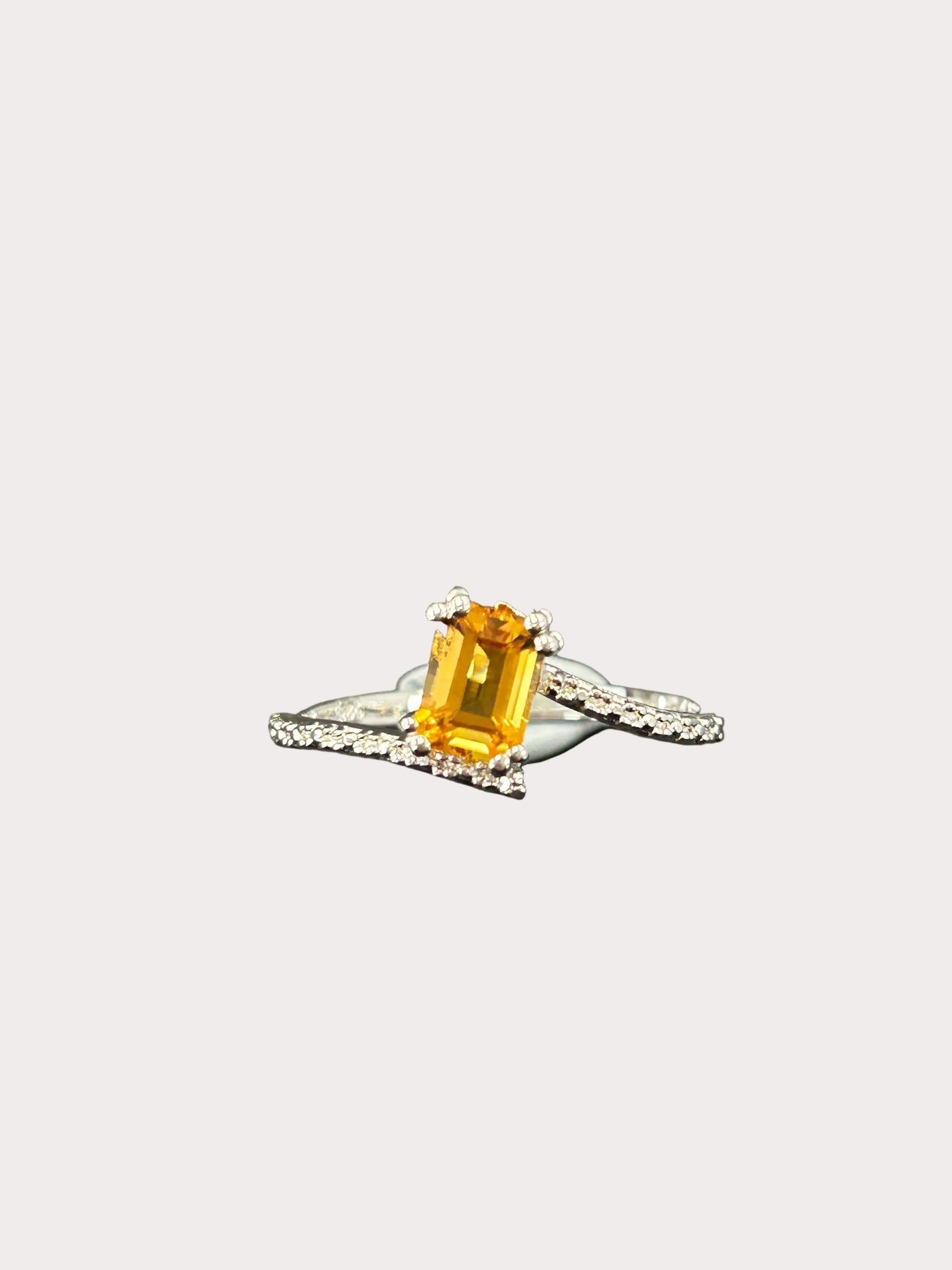 Sterling Silver Emerald Cut Gemstone Bypass Style Ring