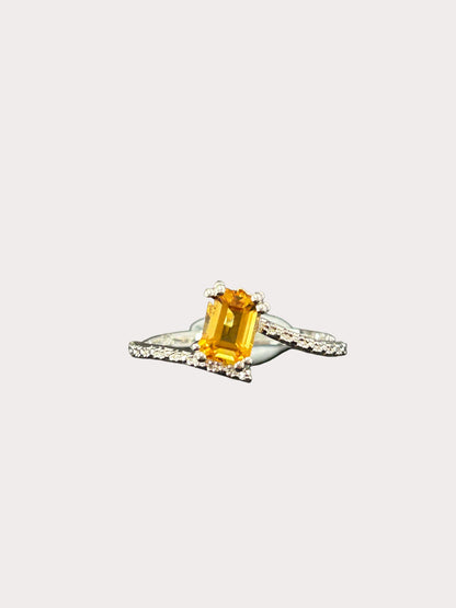 Sterling Silver Emerald Cut Gemstone Bypass Style Ring