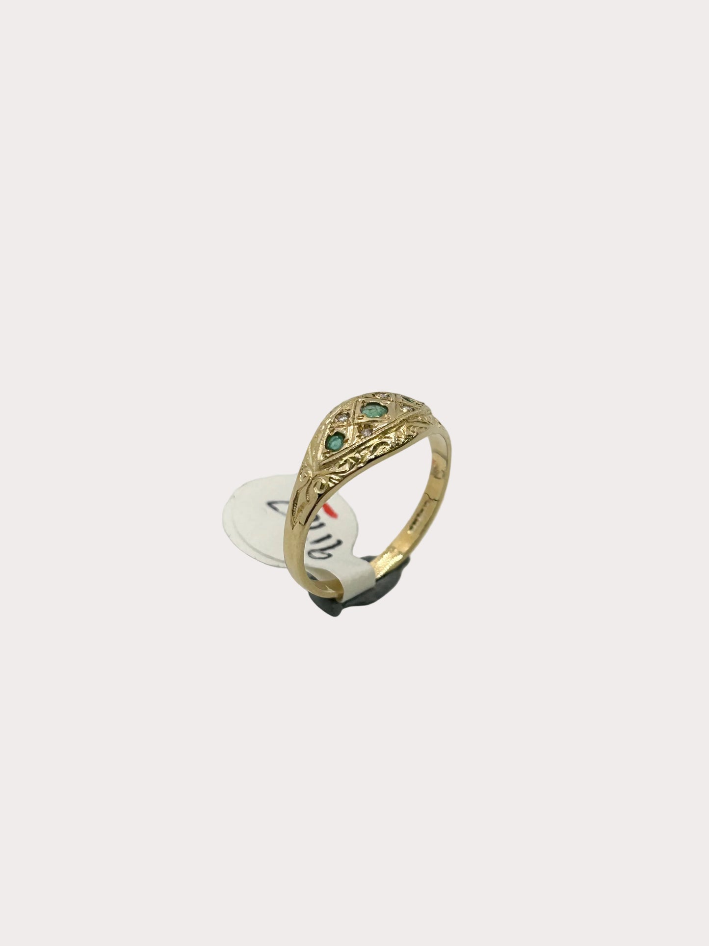 9ct Gold Emerald and Diamond Signet Band