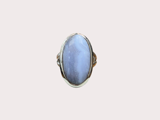 Sterling Silver Oval Blue Lace Agate Ring
