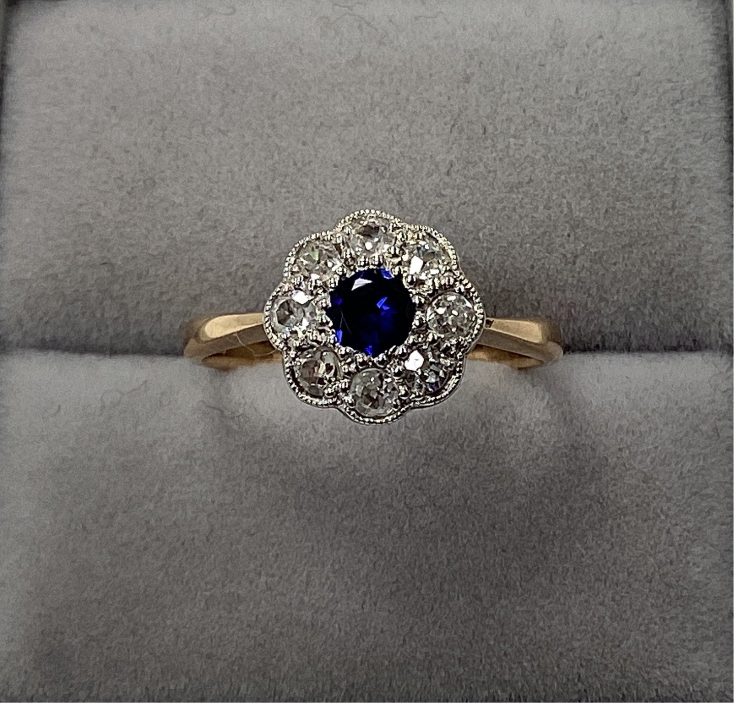 Pre-Owned 18ct Gold Sapphire and Diamond Flower Cluster Ring