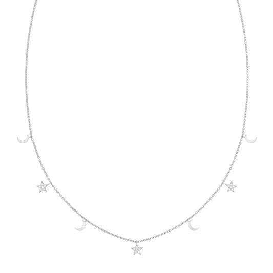 Sterling Silver Moon And Star Necklet