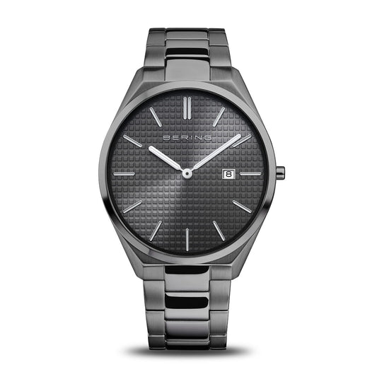 Bering Time Mens Gunmetal Grid Watch
