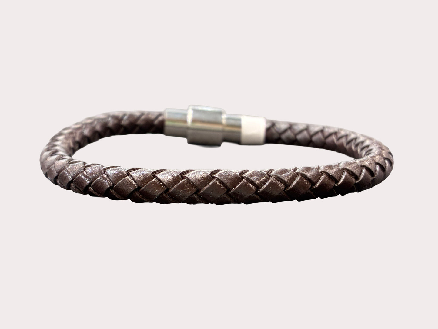 Stainless Steel Single Brown Leather Bracelet