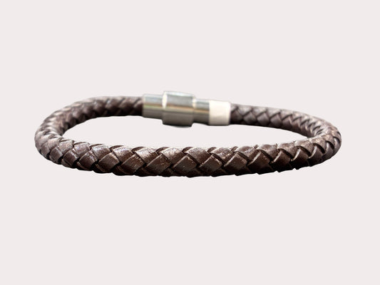 Stainless Steel Single Brown Leather Bracelet