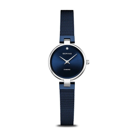 Bering Time Ladies 24mm Navy Blue Diamond Stainless Steel Watch
