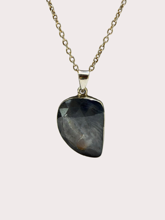Sterling Silver Natural Sapphire Freeform Pendant