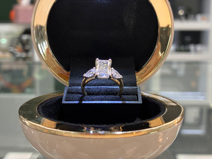 18ct and Platinum Lab Grown Radiant Cut Diamond with Pear Shoulders 3.33ct Total