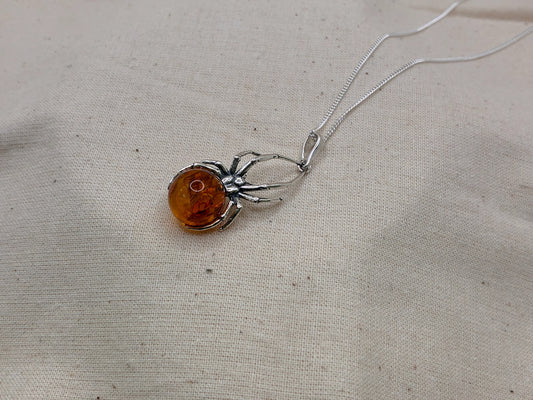 Sterling Silver Amber Large Spider Pendant